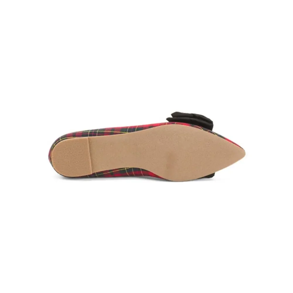 Jack Rogers Debra Bow Ballet Flats Red Plaid Pointed Toe Women's US 8 NEW